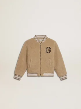 Chaqueta bomber infantil de forro polar en color beige