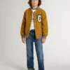 Chaqueta bomber infantil de lana en amarillo ocre con parche