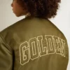 Chaqueta bomber infantil de nailon verde militar con letras en la espalda