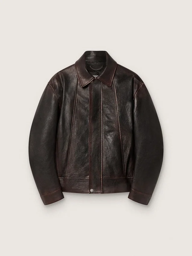 Chaqueta bomber para hombre en piel napa burdeos