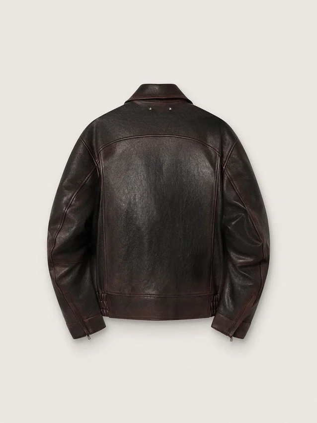 Chaqueta bomber para hombre en piel napa burdeos