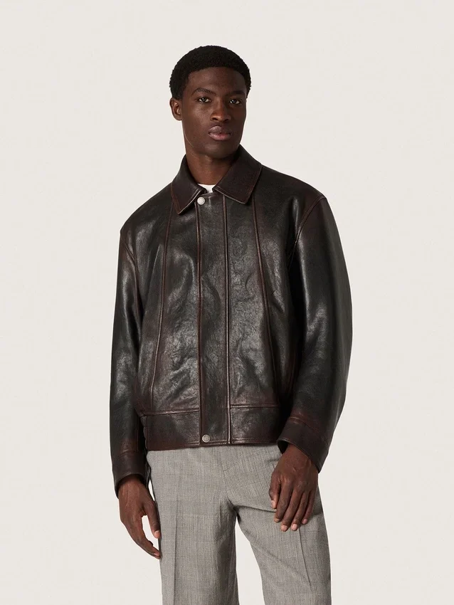 Chaqueta bomber para hombre en piel napa burdeos