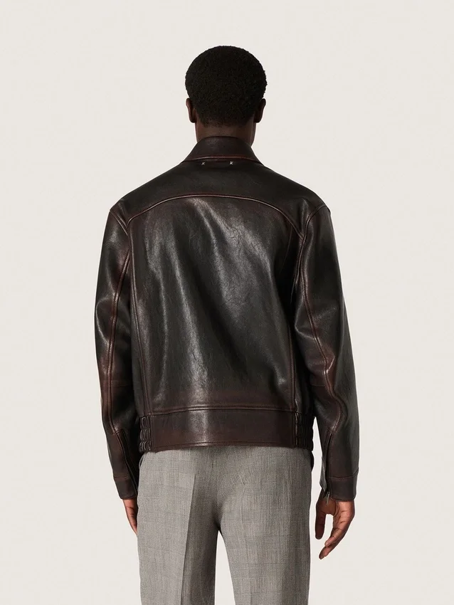 Chaqueta bomber para hombre en piel napa burdeos