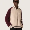 Chaqueta bomber unisex en punto jacquard blanco y burdeos