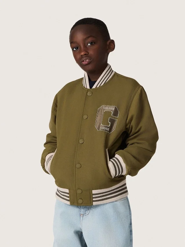 Chaqueta bomber unisex Journey en sarga de nailon verde militar con parche bordado