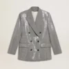 Chaqueta boyfriend de lana de doble botonadura con estampado de pata de gallo micro y lentejuelas