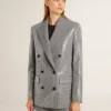 Chaqueta boyfriend de lana de doble botonadura con estampado de pata de gallo micro y lentejuelas