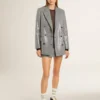 Chaqueta boyfriend de lana de doble botonadura con estampado de pata de gallo micro y lentejuelas