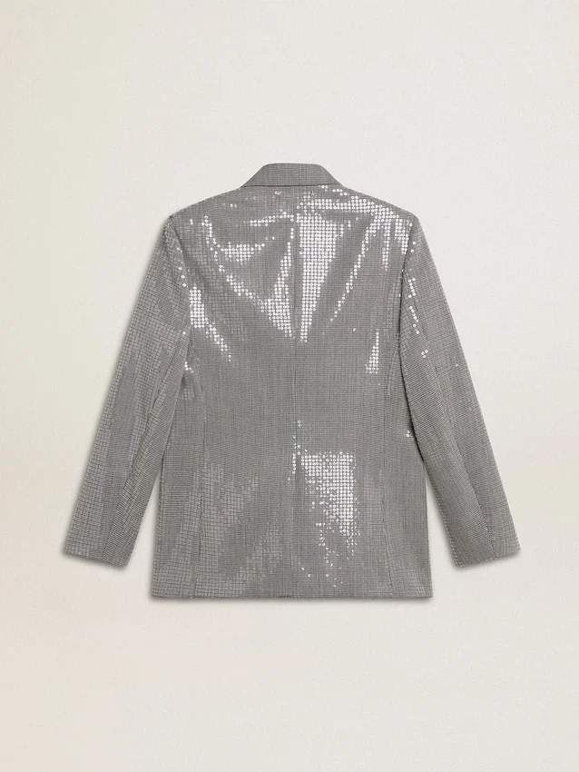 Chaqueta boyfriend de lana de doble botonadura con estampado de pata de gallo micro y lentejuelas