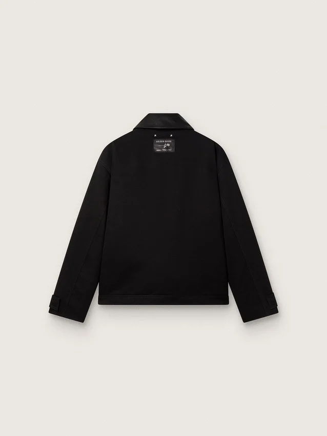 Chaqueta corta acolchada para hombre de algodón negro con cuello de piel