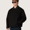 Chaqueta corta acolchada para hombre de algodón negro con cuello de piel