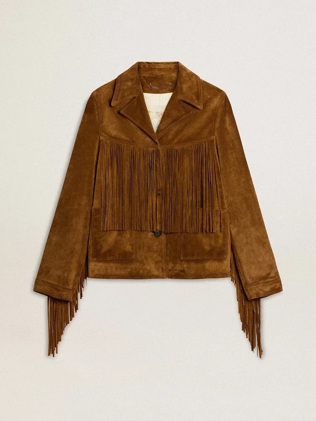 Chaqueta de ante color tabaco para mujer con flecos
