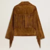 Chaqueta de ante color tabaco para mujer con flecos