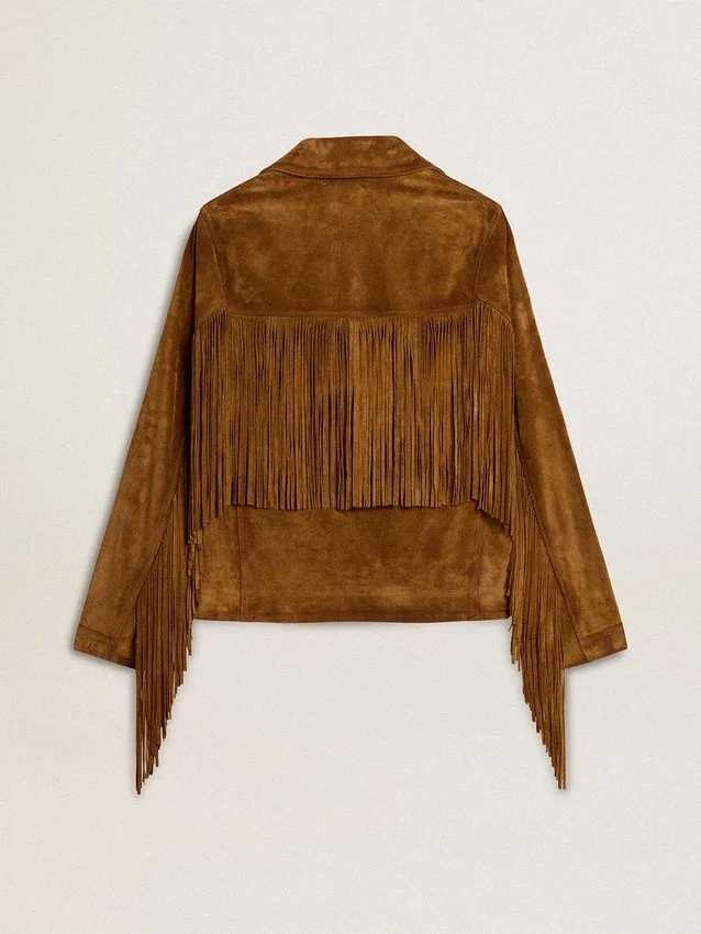 Chaqueta de ante color tabaco para mujer con flecos
