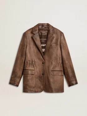 Chaqueta de cuero marrón para mujer