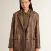 Chaqueta de cuero marrón para mujer