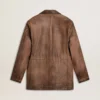 Chaqueta de cuero marrón para mujer