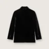 Chaqueta de doble botonadura para mujer en terciopelo negro con solapas de satén negro