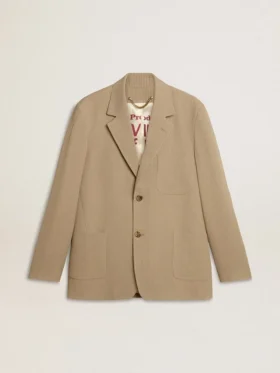 Chaqueta de hombre de corte oversize, de un solo pecho y con rayas finas en color beige