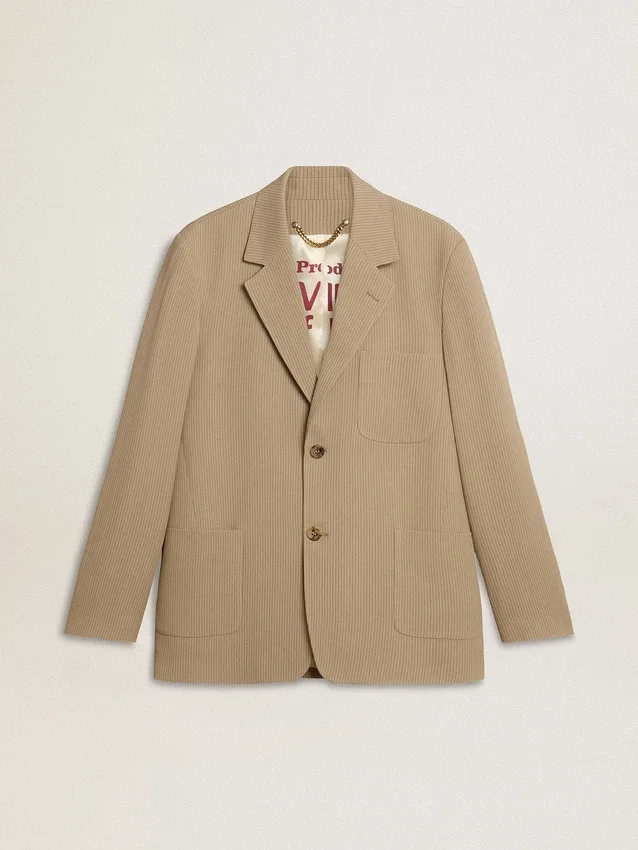 Chaqueta de hombre de corte oversize, de un solo pecho y con rayas finas en color beige