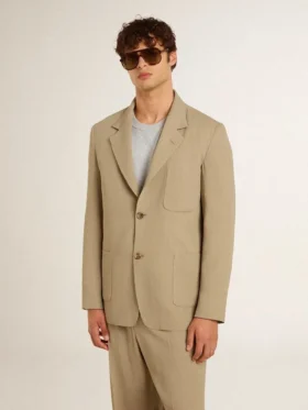 Chaqueta de hombre de corte oversize, de un solo pecho y con rayas finas en color beige
