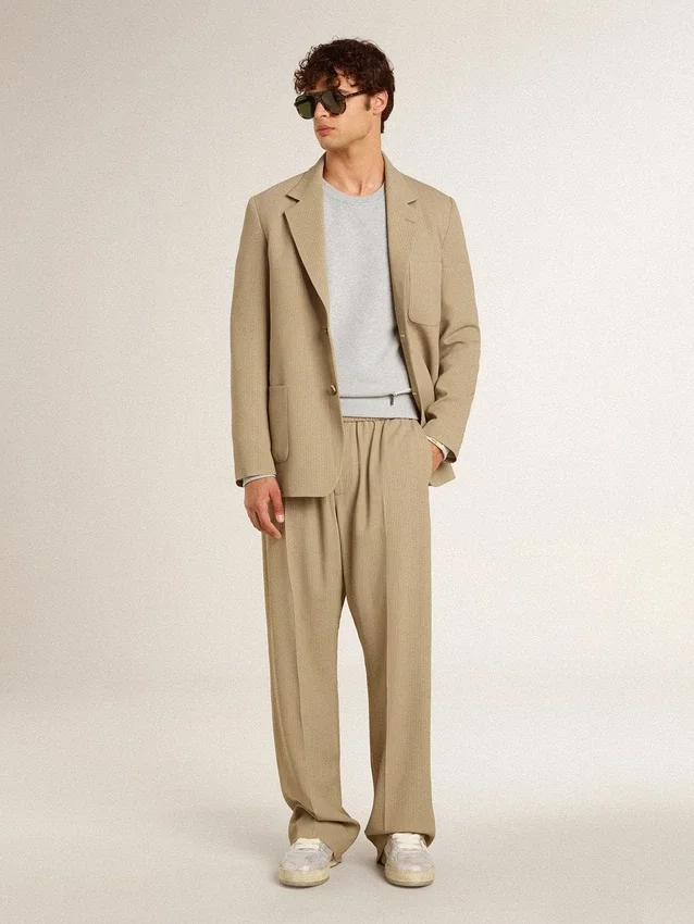 Chaqueta de hombre de corte oversize, de un solo pecho y con rayas finas en color beige
