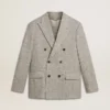 Chaqueta de hombre de doble botonadura en seda gris y lana con diseño en zigzag