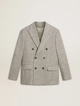 Chaqueta de hombre de doble botonadura en seda gris y lana con diseño en zigzag