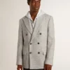 Chaqueta de hombre de doble botonadura en seda gris y lana con diseño en zigzag