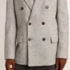 Chaqueta de hombre de doble botonadura en seda gris y lana con diseño en zigzag