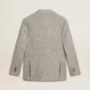 Chaqueta de hombre de doble botonadura en seda gris y lana con diseño en zigzag