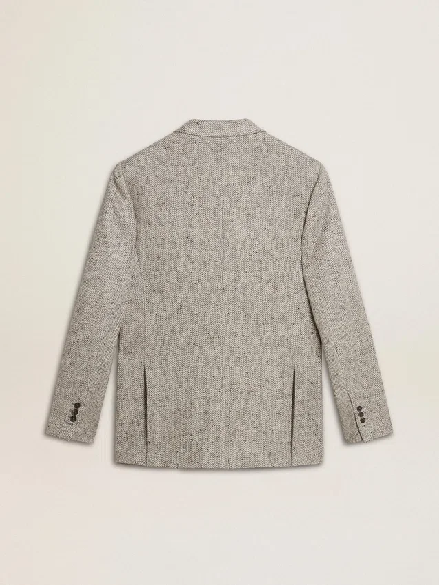 Chaqueta de hombre de doble botonadura en seda gris y lana con diseño en zigzag