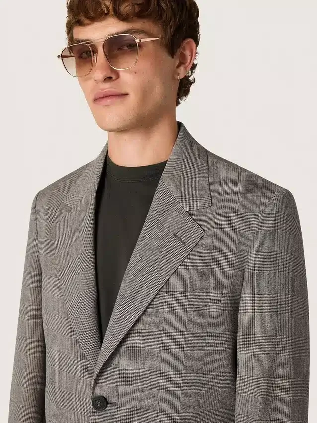 Chaqueta de hombre de lana gris con estampado de cuadros Príncipe de Gales