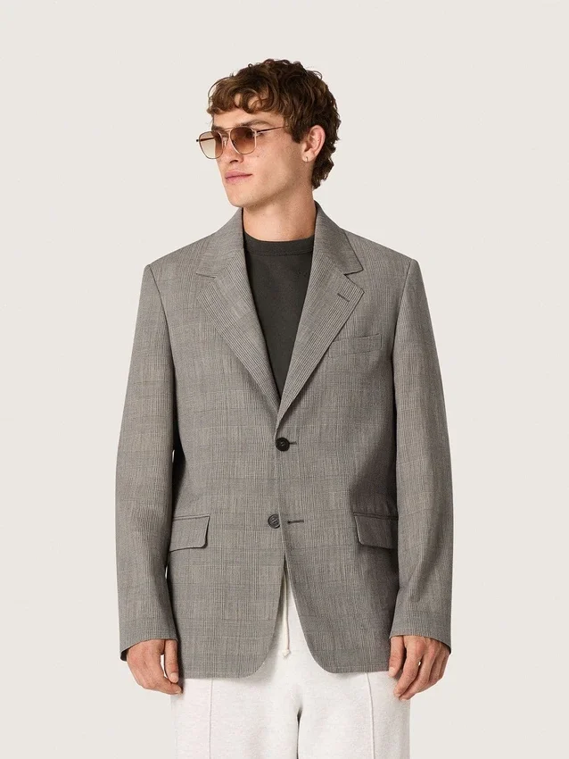 Chaqueta de hombre de lana gris con estampado de cuadros Príncipe de Gales