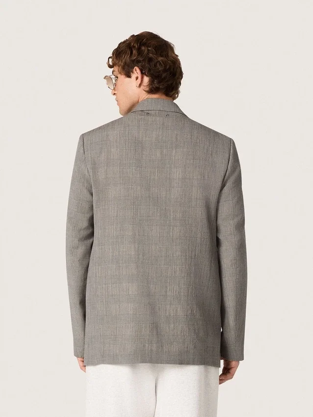 Chaqueta de hombre de lana gris con estampado de cuadros Príncipe de Gales