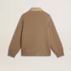 Chaqueta de hombre de piel nobuk color travertino con mangas y espalda de mezcla de lana