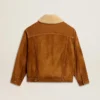 Chaqueta de hombre en piel dividida color tabaco con cuello de borreguillo
