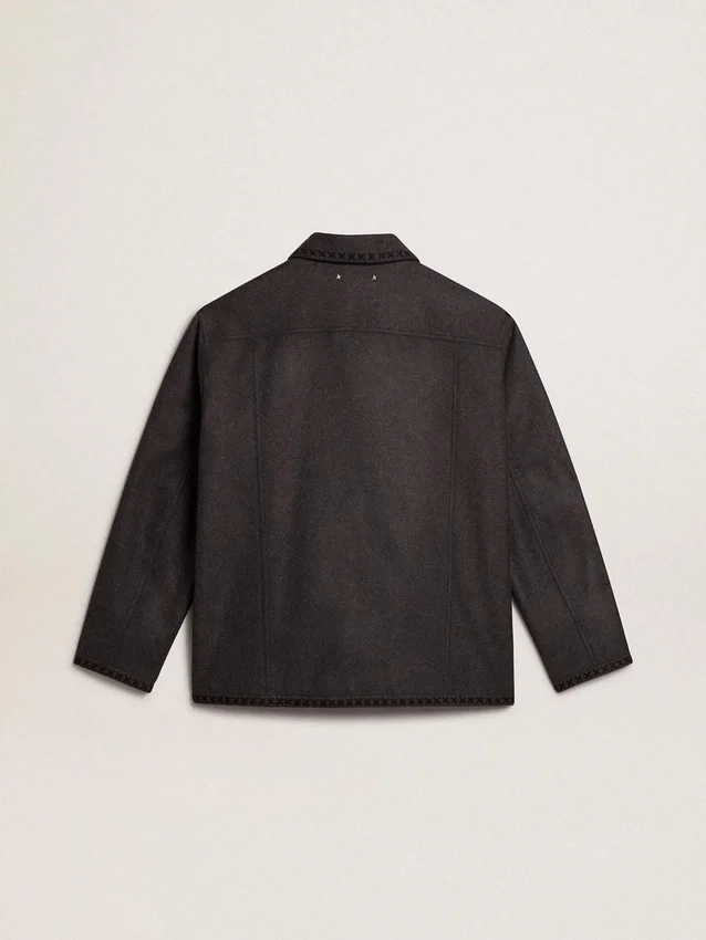 Chaqueta de lana gris jaspeada con cierre de botones
