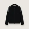 Chaqueta de lana merina negra para hombre con parches de cuero