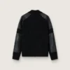 Chaqueta de lana merina negra para hombre con parches de cuero