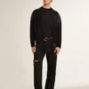 Chaqueta de lana merina negra para hombre con parches de cuero