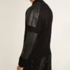 Chaqueta de lana merina negra para hombre con parches de cuero