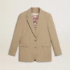 Chaqueta de mujer de corte sencillo con rayas finas en color beige y corte oversize