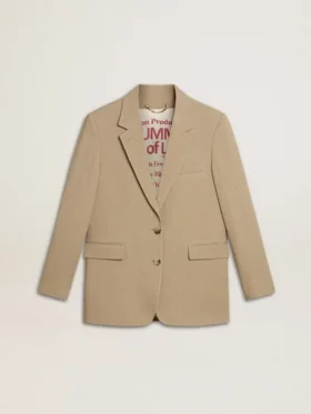 Chaqueta de mujer de corte sencillo con rayas finas en color beige y corte oversize