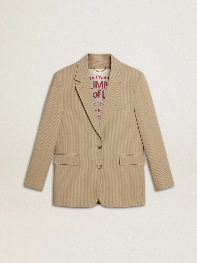 Chaqueta de mujer de corte sencillo con rayas finas en color beige y corte oversize