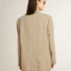 Chaqueta de mujer de corte sencillo con rayas finas en color beige y corte oversize