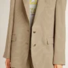 Chaqueta de mujer de corte sencillo con rayas finas en color beige y corte oversize