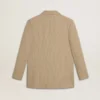 Chaqueta de mujer de corte sencillo con rayas finas en color beige y corte oversize