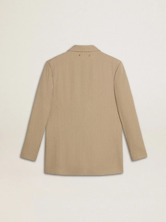 Chaqueta de mujer de corte sencillo con rayas finas en color beige y corte oversize