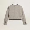 Chaqueta de mujer de lana y seda gris con ribetes de ante negro